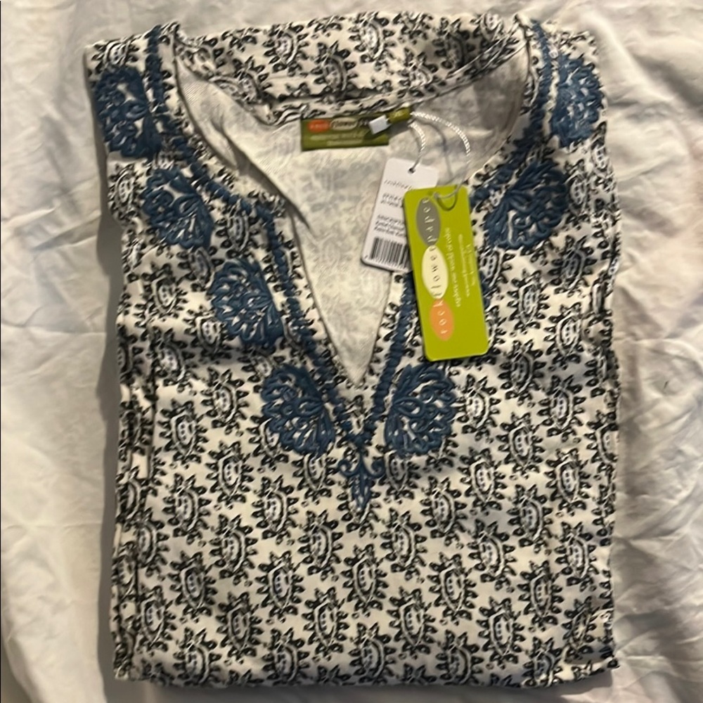 Women's Blue and Black Patterned Tunic